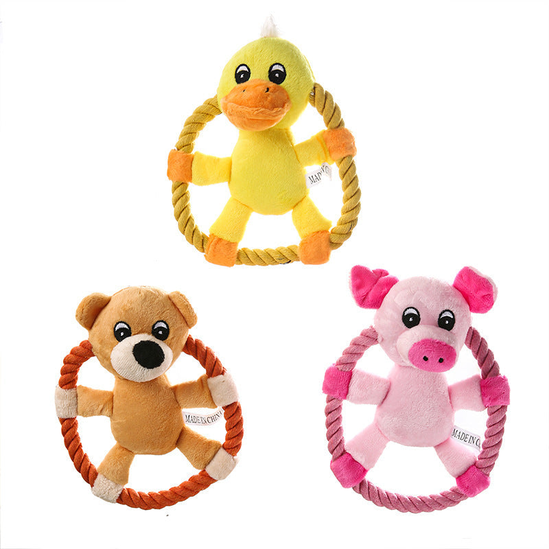 KFX-6848573 Plush Pet Toys: Cute Pink Pig, Yellow Duck, and Bear for Dogs