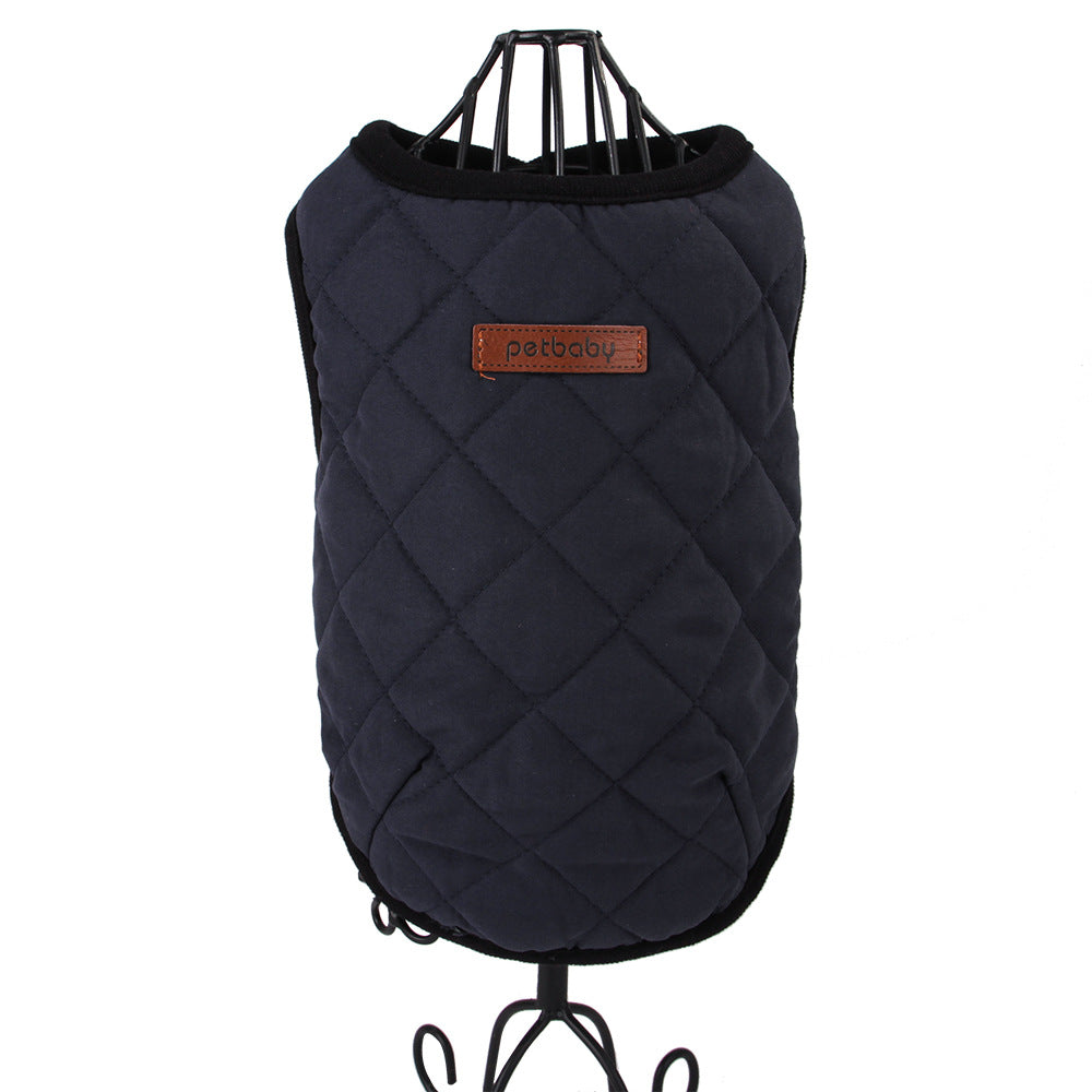 KFX-6849341 Cozy Dark Blue and Beige Plaid Polar Fleece Pet Vest for Small to Large Dogs