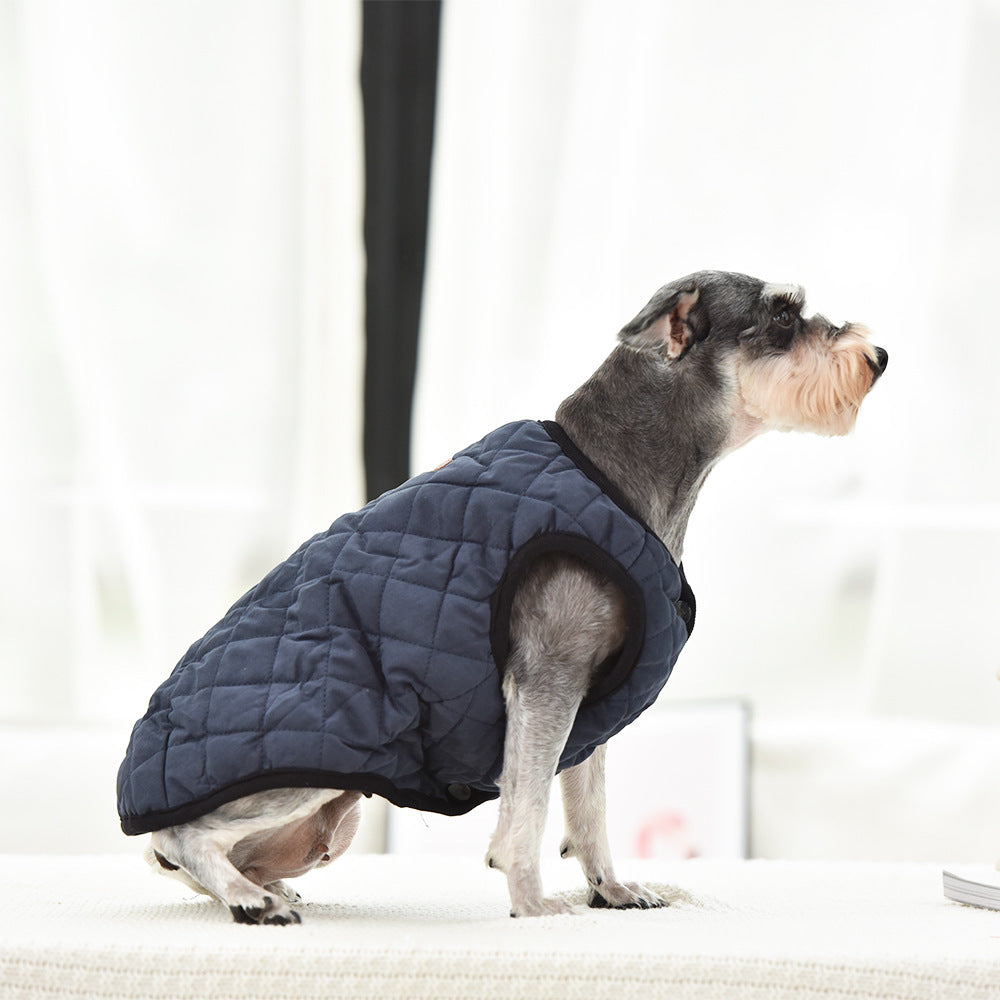 KFX-6849341 Cozy Dark Blue and Beige Plaid Polar Fleece Pet Vest for Small to Large Dogs