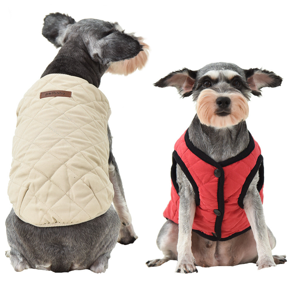 KFX-6849341 Cozy Dark Blue and Beige Plaid Polar Fleece Pet Vest for Small to Large Dogs