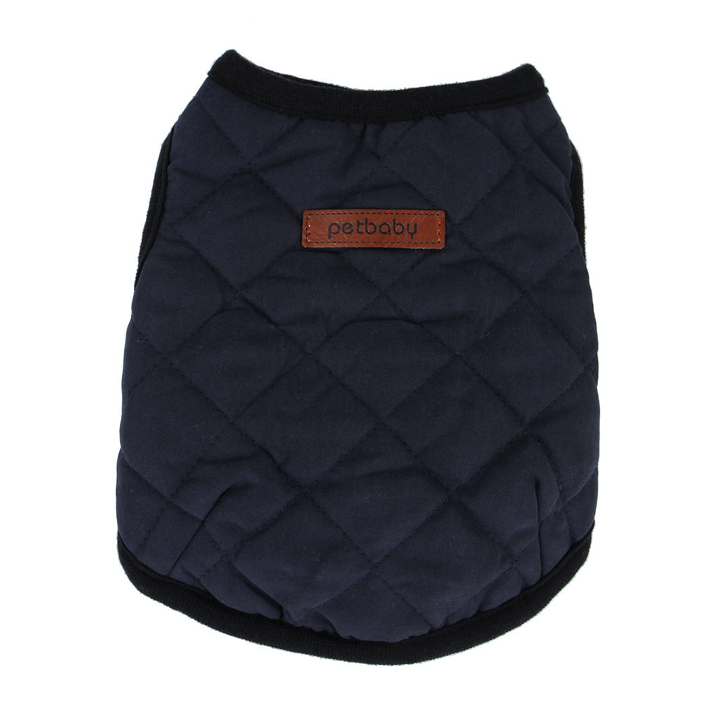 KFX-6849341 Cozy Dark Blue and Beige Plaid Polar Fleece Pet Vest for Small to Large Dogs