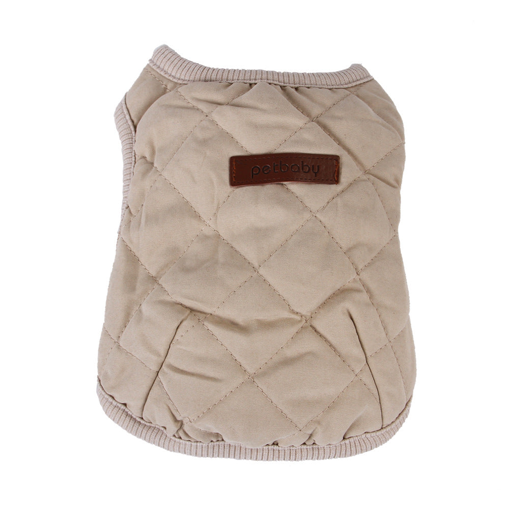 KFX-6849341 Cozy Dark Blue and Beige Plaid Polar Fleece Pet Vest for Small to Large Dogs
