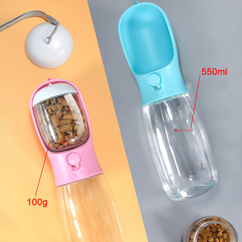 KFX-6849597 Portable Pet Water Cup with Detachable Design for Dogs and Cats, 550ML Capacity, Milk White, Cherry Blossom, Turquoise