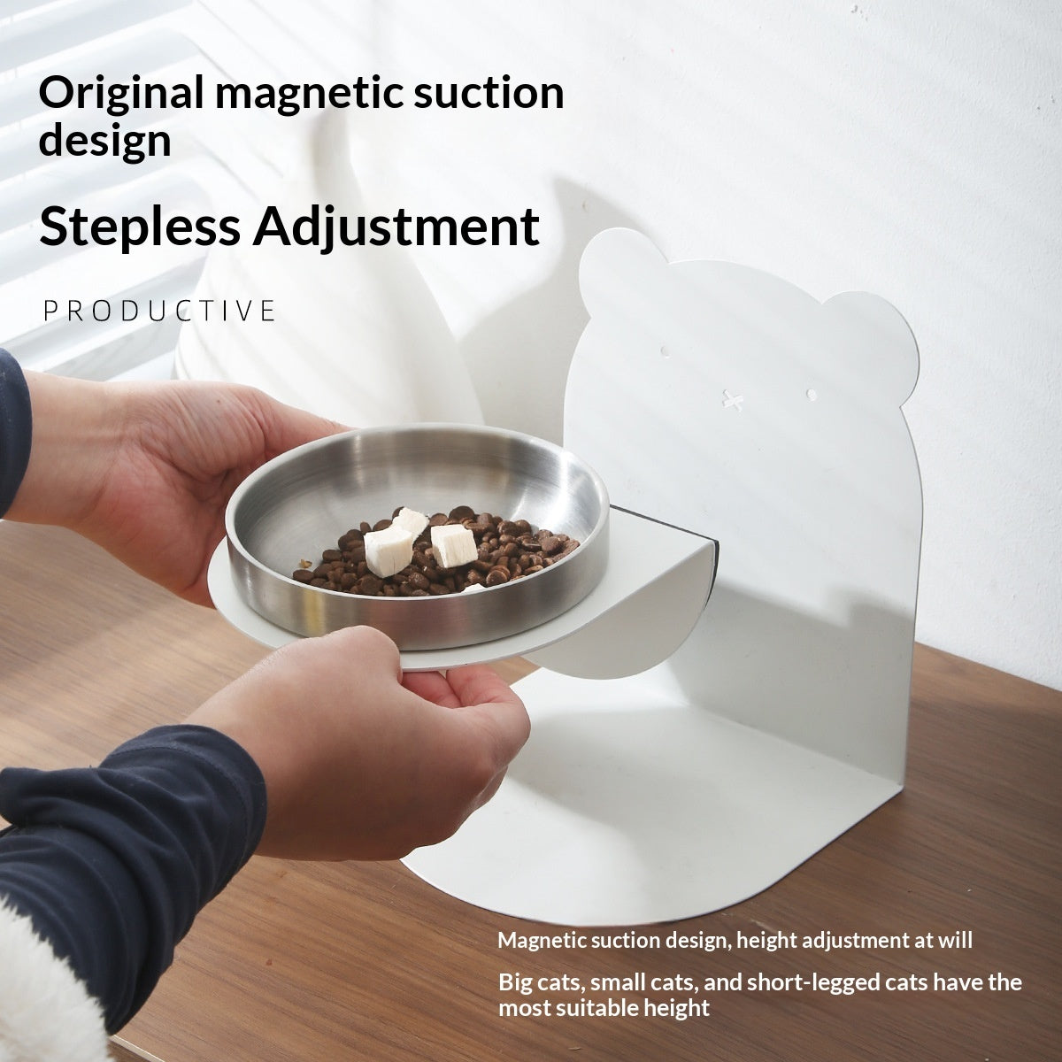 KFX-6849725 Large Capacity Stainless Steel Grain Drinking Bowl with Magnetic Stand for Cats