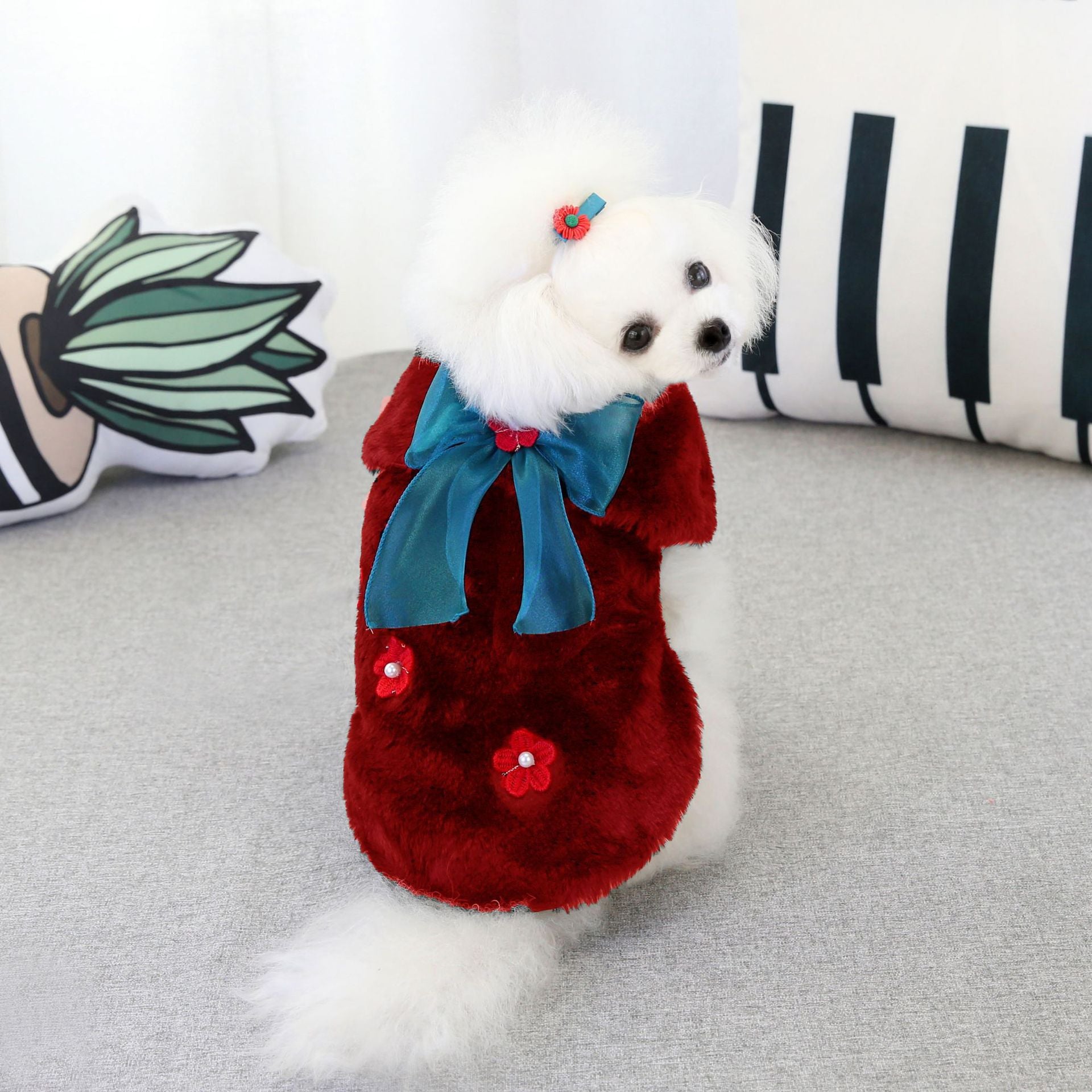 KFX-6850109 European and American Style Cotton Rabbit Fur Vest for Pets in Burgundy, Black, and Green