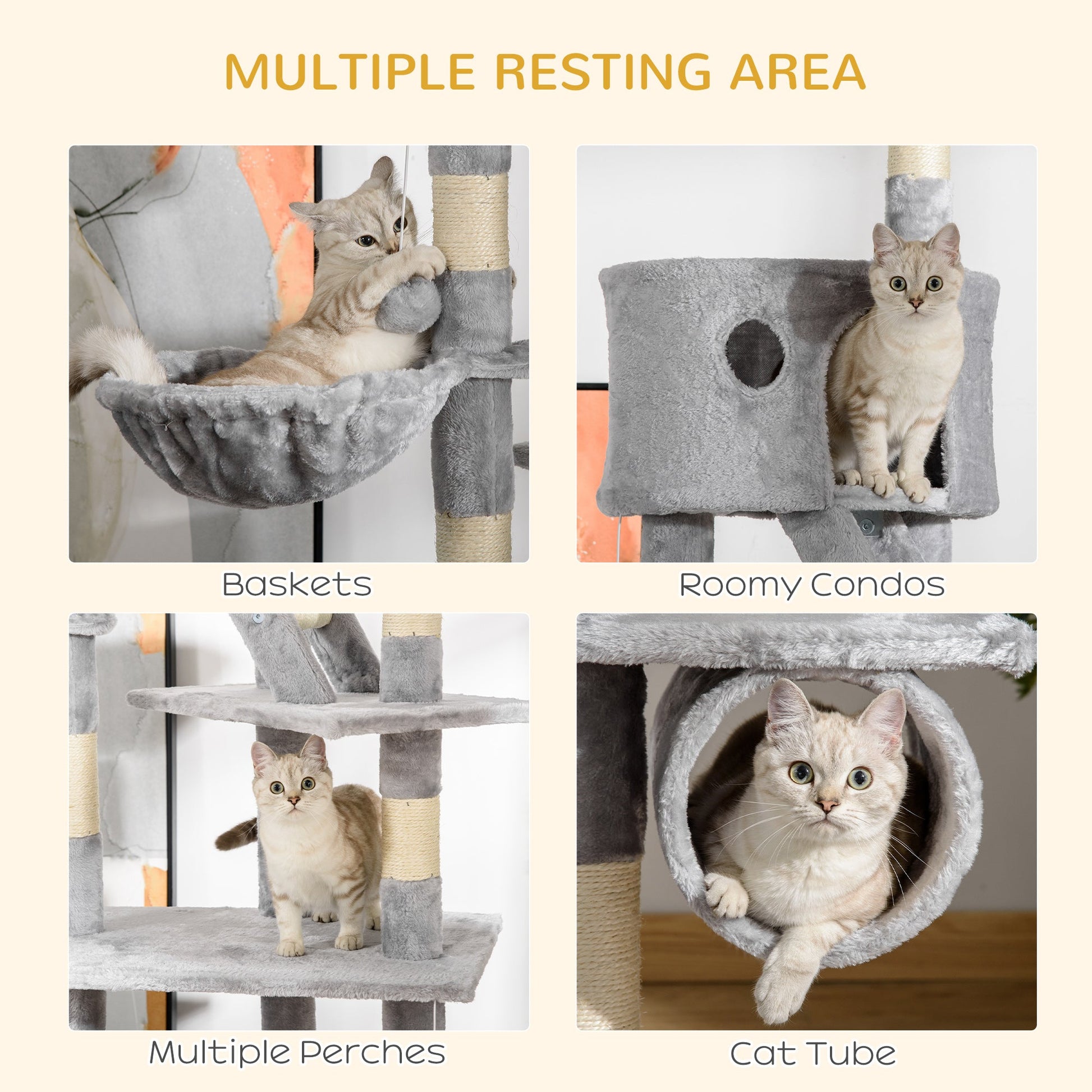 KFX-6852797 Adjustable Floor Standing Cat Tree with Hammock - 94.5-10.25 Inch Height for Climbing and Relaxation