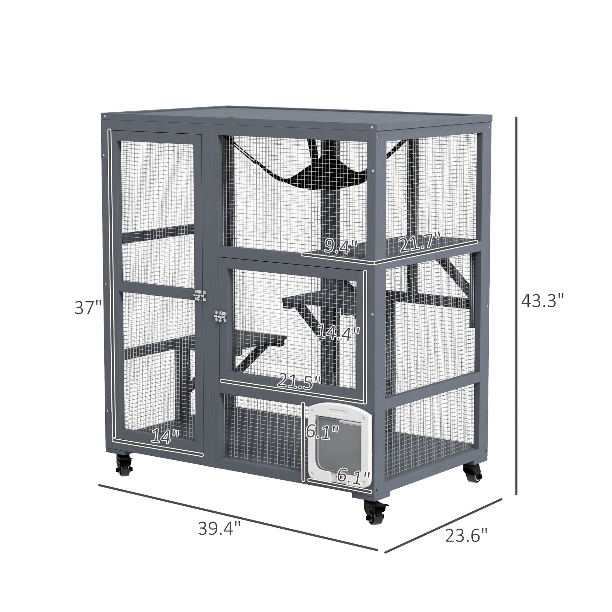 KFX-6853565 Cozy Indoor Cat Enclosure with Multiple Platforms and Mobility for 1-2 Cats