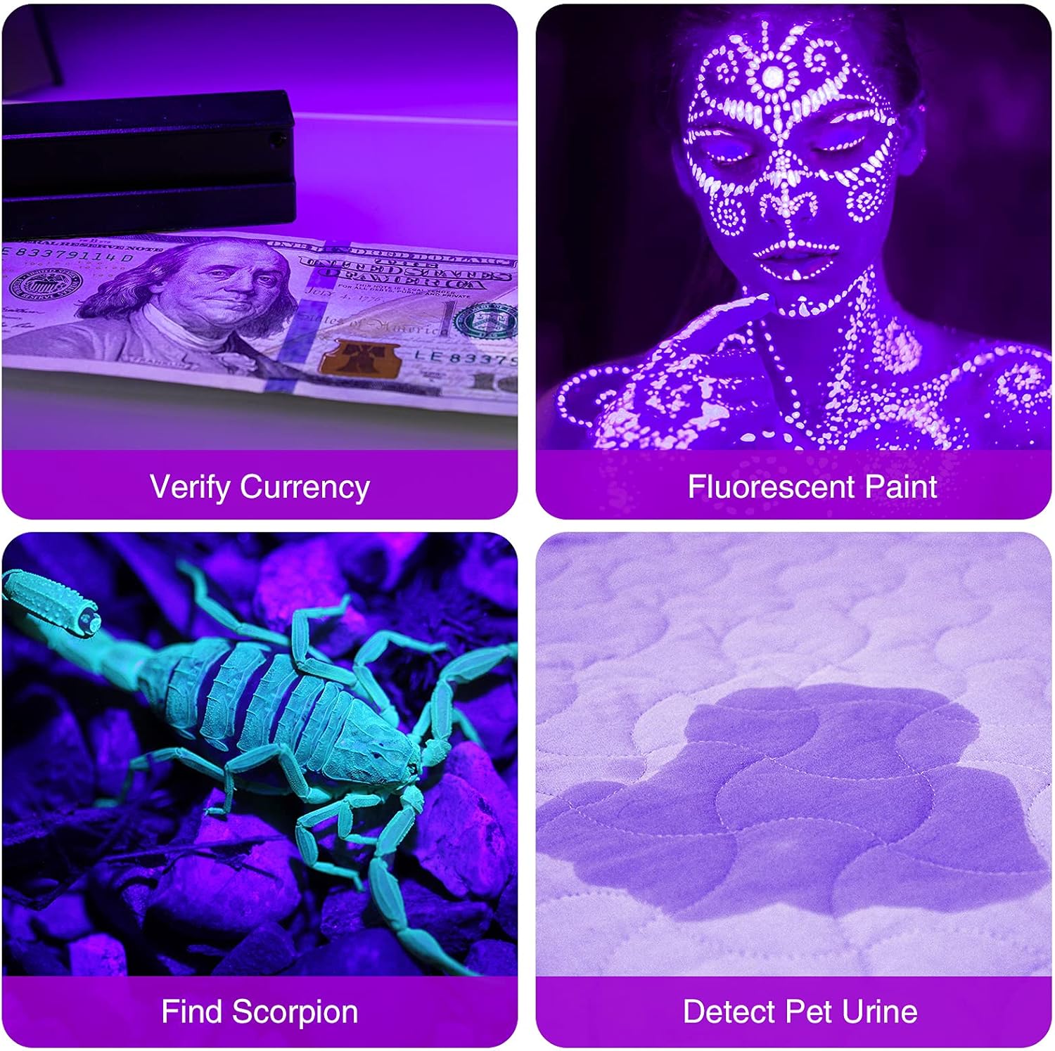 KFX-6856765 Mini LED UV Blacklight Flashlight for Detecting Pet Urine Stains, Bed Bugs, and Scorpions - Portable and Waterproof