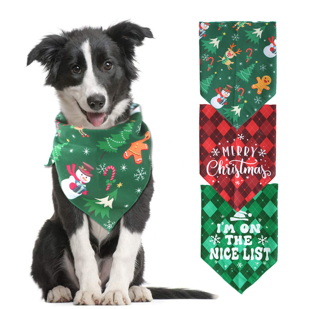 KFX-6856893 Festive Triangular Dog Saliva Towel in Color Matching Patterns - Snowman & Plaid