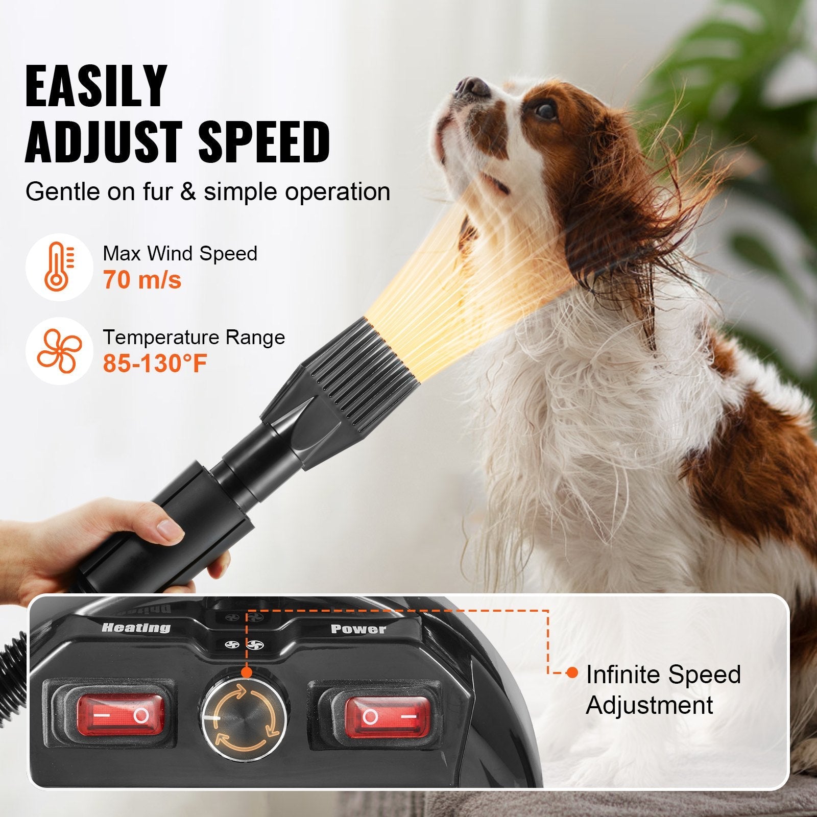 KFX-6857149 Pet Hair Dryer with Adjustable Speed and Temperature Control, 2800W/4.3HP Motor, Includes 4 Nozzles and Extendable Hose