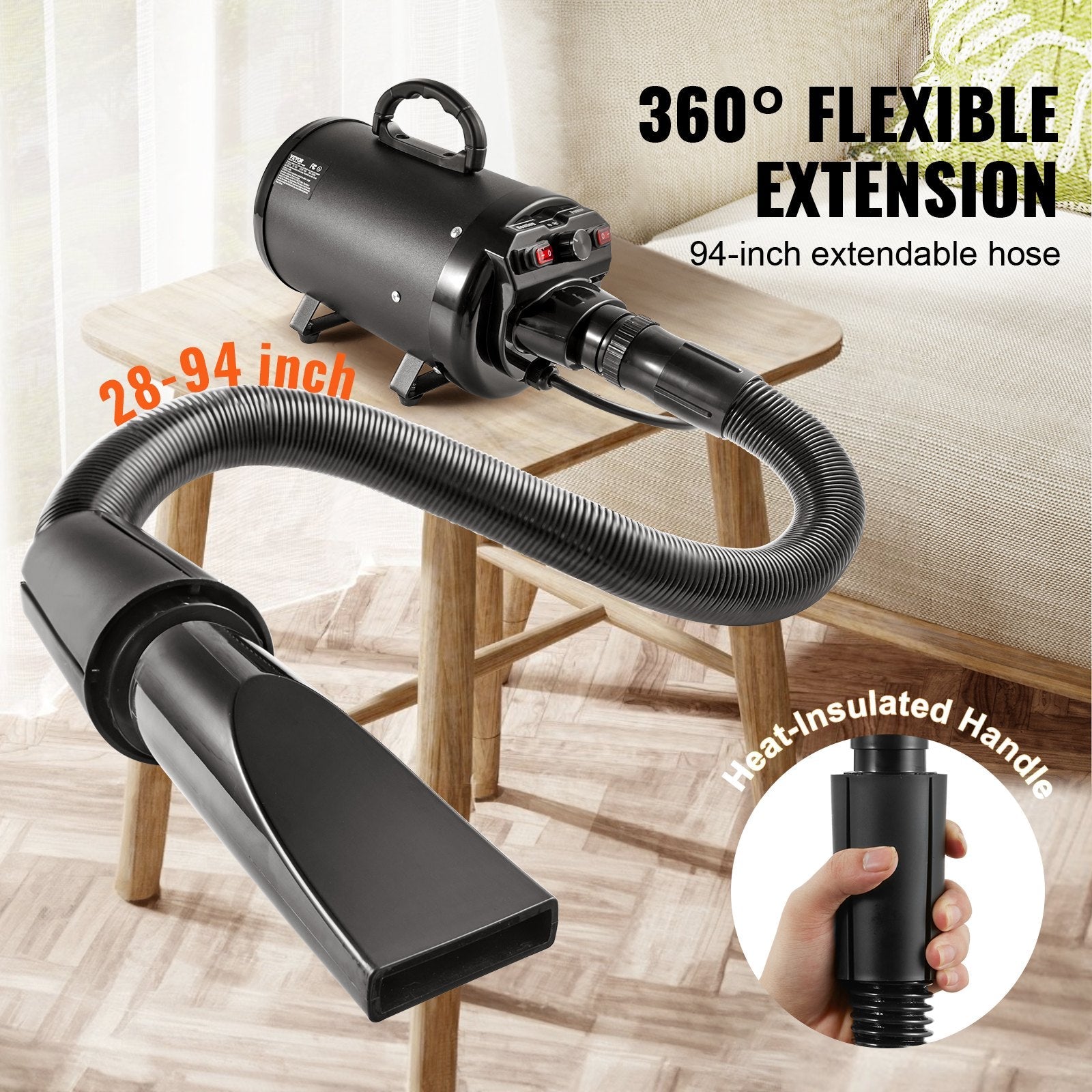 KFX-6857149 Pet Hair Dryer with Adjustable Speed and Temperature Control, 2800W/4.3HP Motor, Includes 4 Nozzles and Extendable Hose