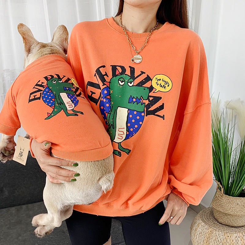 KFX-6857661 Matching Cotton Pet Parent-Child Outfits in Orange, Dark Blue, Green, and Pink