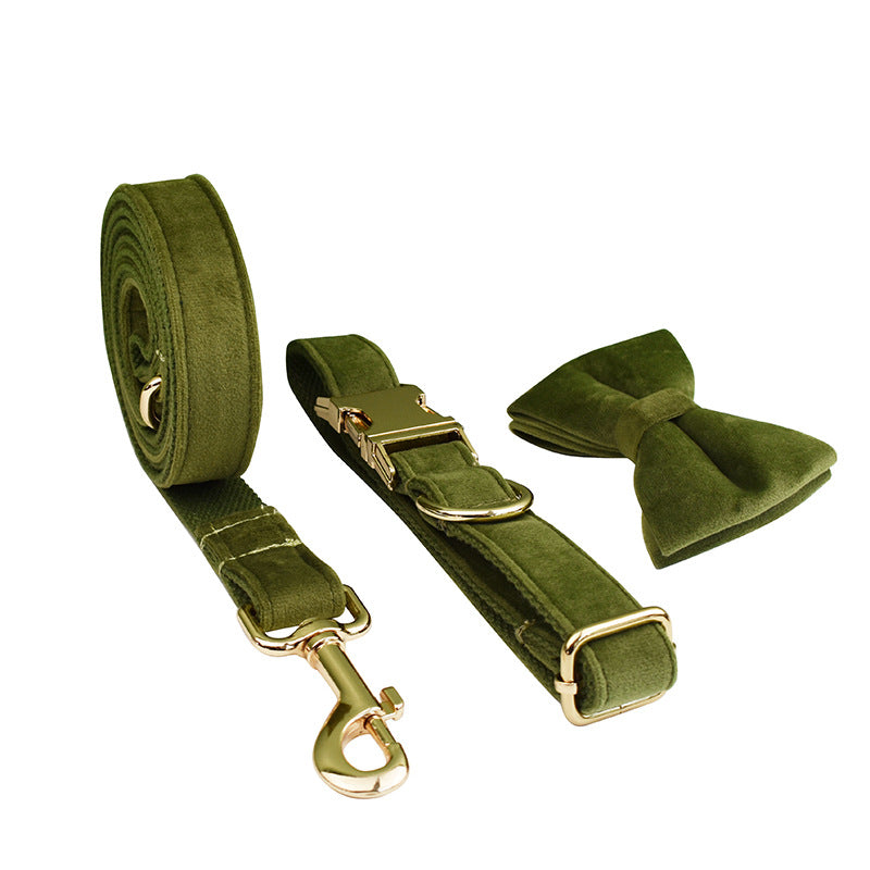 KFX-6858557 Velvet Dog Collar Set with Adjustable Traction Rope and Bow Tie