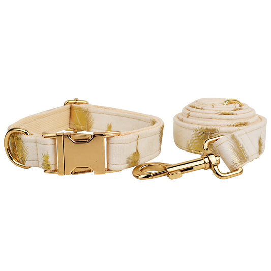 KFX-6858557 Velvet Dog Collar Set with Adjustable Traction Rope and Bow Tie