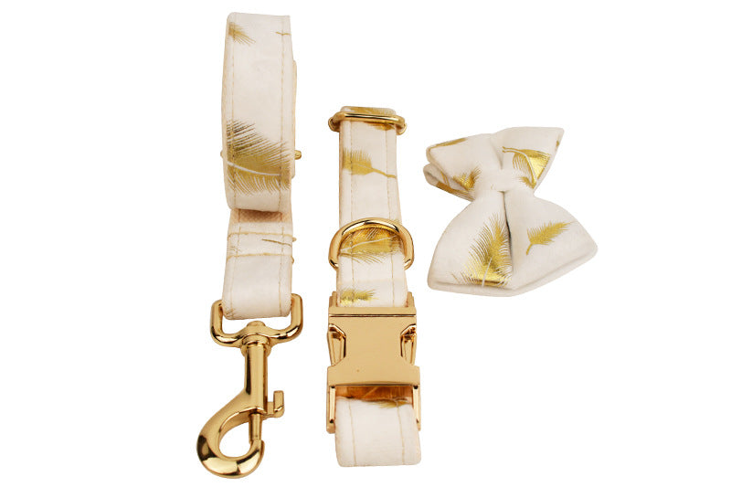 KFX-6858557 Velvet Dog Collar Set with Adjustable Traction Rope and Bow Tie