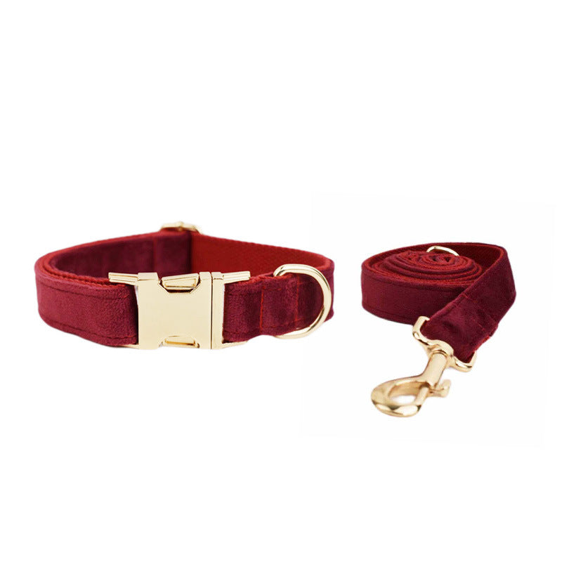 KFX-6858557 Velvet Dog Collar Set with Adjustable Traction Rope and Bow Tie