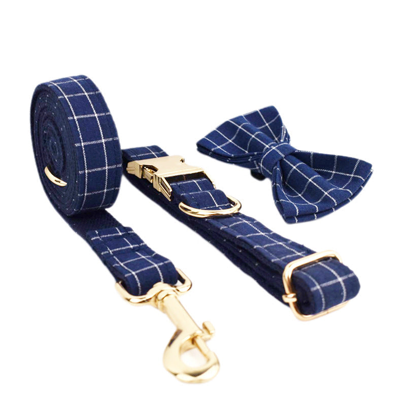 KFX-6858557 Velvet Dog Collar Set with Adjustable Traction Rope and Bow Tie