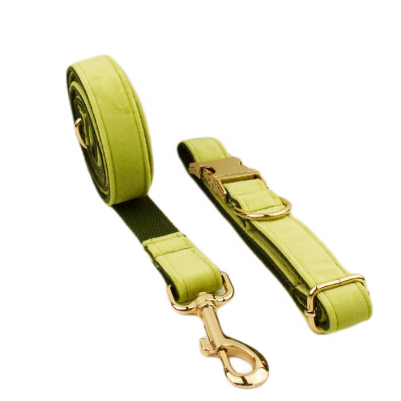 KFX-6858557 Velvet Dog Collar Set with Adjustable Traction Rope and Bow Tie