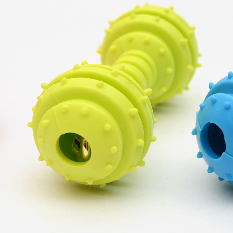 KFX-6860093 TPR Rubber Barbell Pet Toy with Spiked Ring for Chewing, 12.5cm in Yellow, Rose Red, and Blue