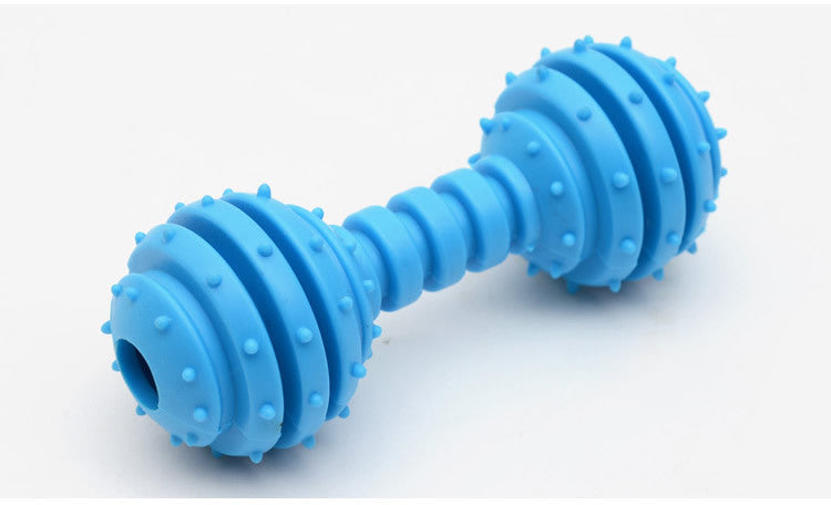 KFX-6860093 TPR Rubber Barbell Pet Toy with Spiked Ring for Chewing, 12.5cm in Yellow, Rose Red, and Blue
