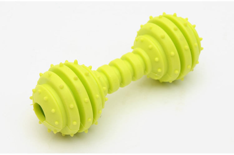 KFX-6860093 TPR Rubber Barbell Pet Toy with Spiked Ring for Chewing, 12.5cm in Yellow, Rose Red, and Blue