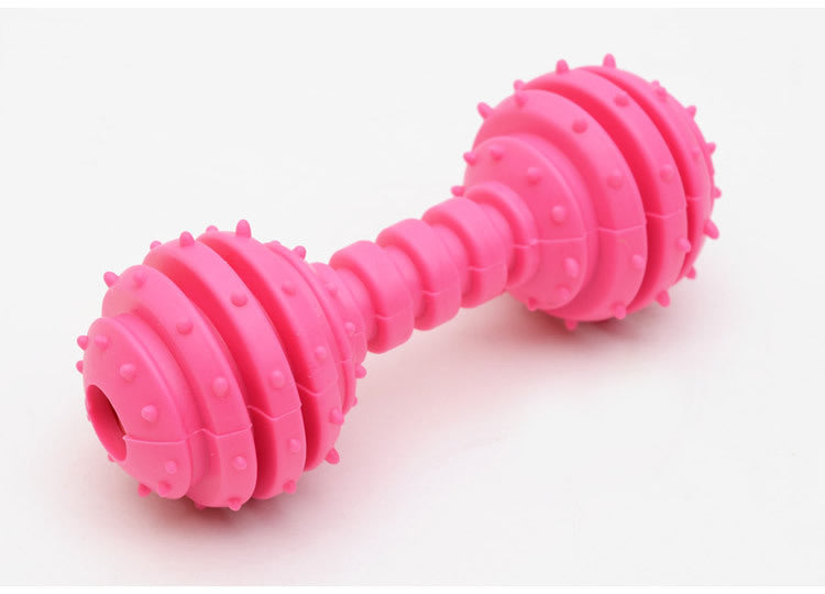 KFX-6860093 TPR Rubber Barbell Pet Toy with Spiked Ring for Chewing, 12.5cm in Yellow, Rose Red, and Blue