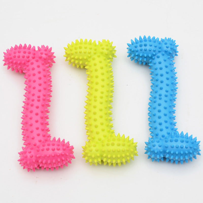 KFX-6860093 TPR Rubber Barbell Pet Toy with Spiked Ring for Chewing, 12.5cm in Yellow, Rose Red, and Blue