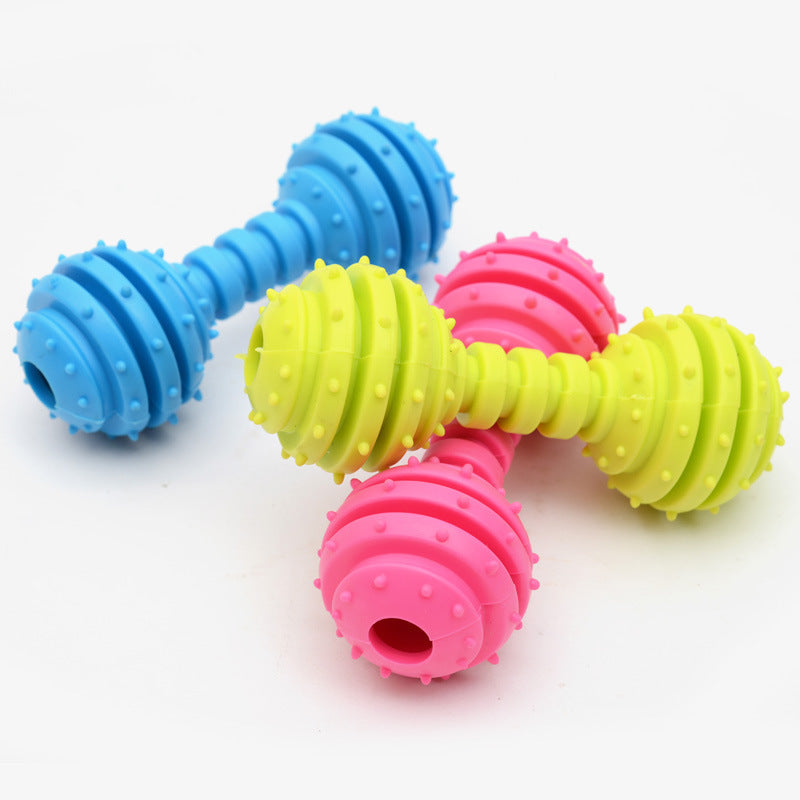 KFX-6860093 TPR Rubber Barbell Pet Toy with Spiked Ring for Chewing, 12.5cm in Yellow, Rose Red, and Blue