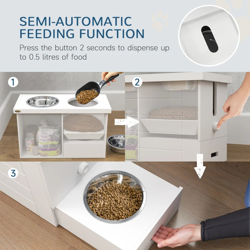 KFX-6860733 Elevated Dog Feeding Station with Slow Feeder Mat and Storage Cabinet for Large Dogs - 3 Stainless Steel Bowls Included