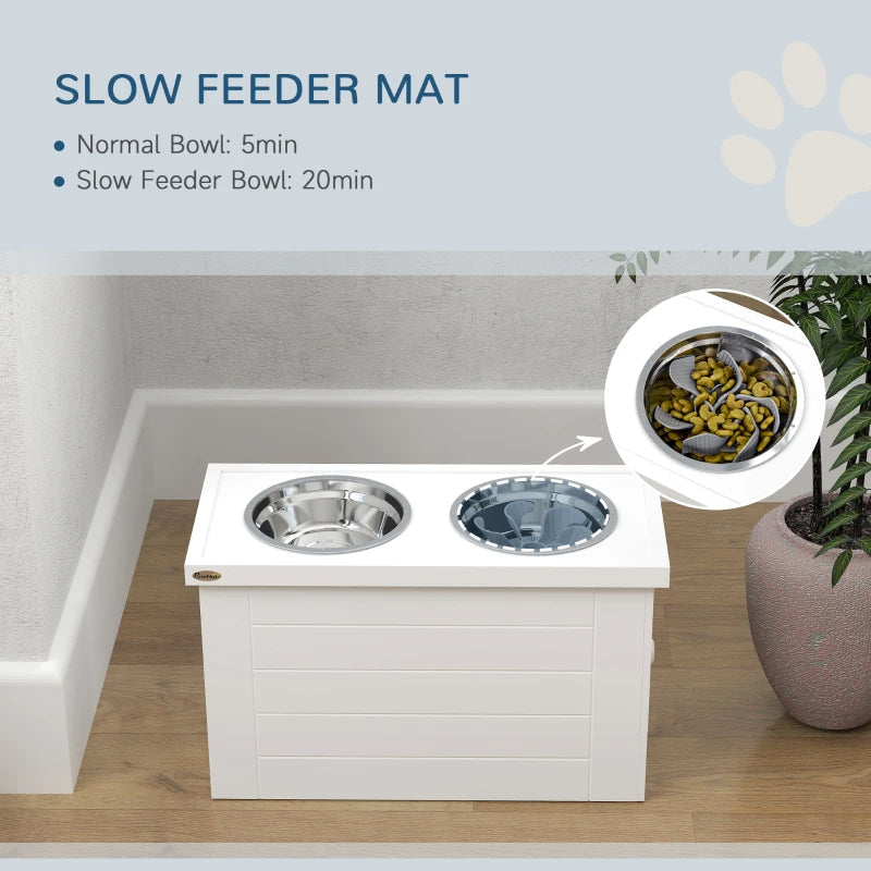 KFX-6860733 Elevated Dog Feeding Station with Slow Feeder Mat and Storage Cabinet for Large Dogs - 3 Stainless Steel Bowls Included