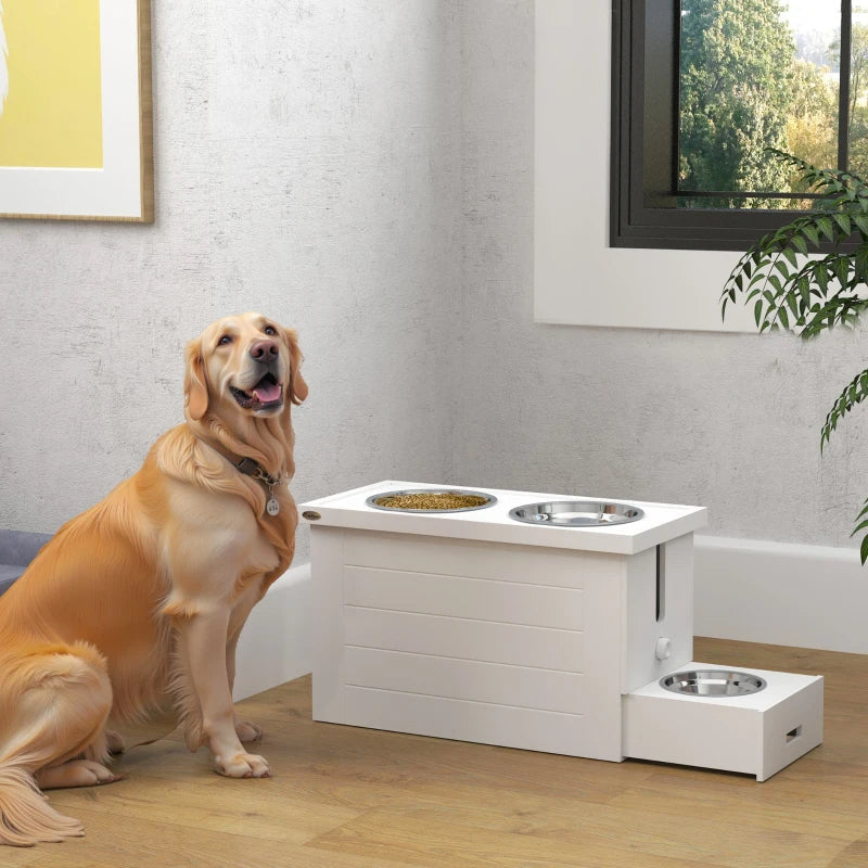 KFX-6860733 Elevated Dog Feeding Station with Slow Feeder Mat and Storage Cabinet for Large Dogs - 3 Stainless Steel Bowls Included