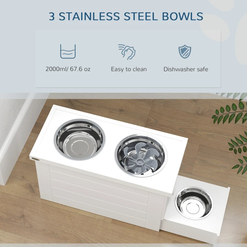 KFX-6860733 Elevated Dog Feeding Station with Slow Feeder Mat and Storage Cabinet for Large Dogs - 3 Stainless Steel Bowls Included
