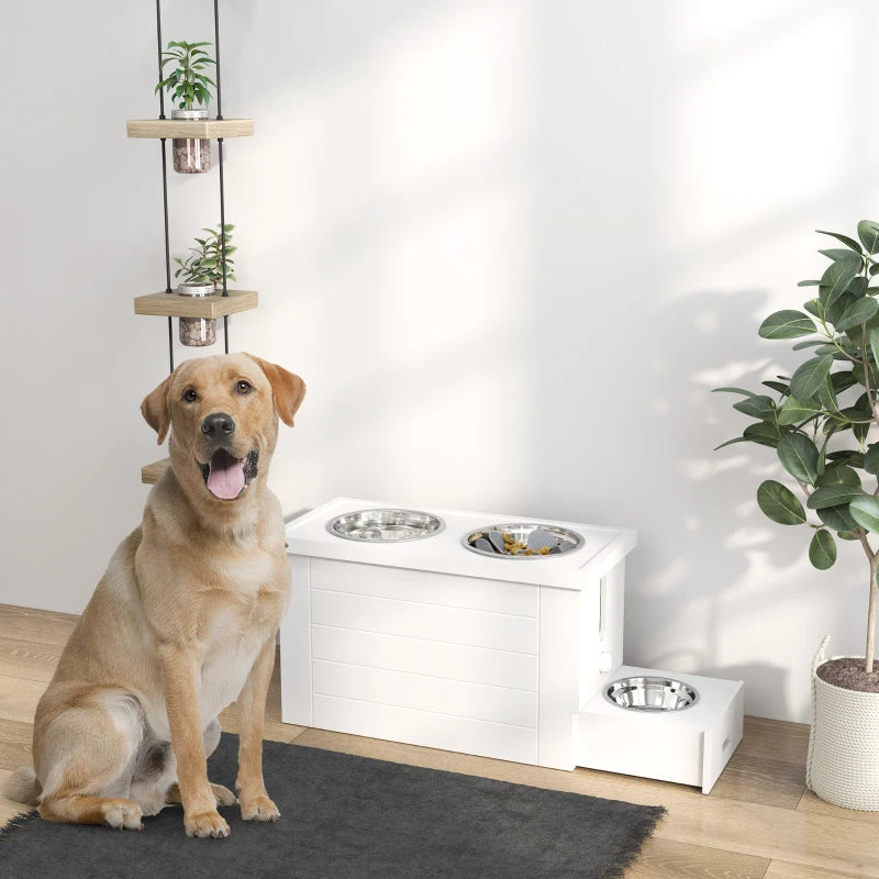 KFX-6860733 Elevated Dog Feeding Station with Slow Feeder Mat and Storage Cabinet for Large Dogs - 3 Stainless Steel Bowls Included