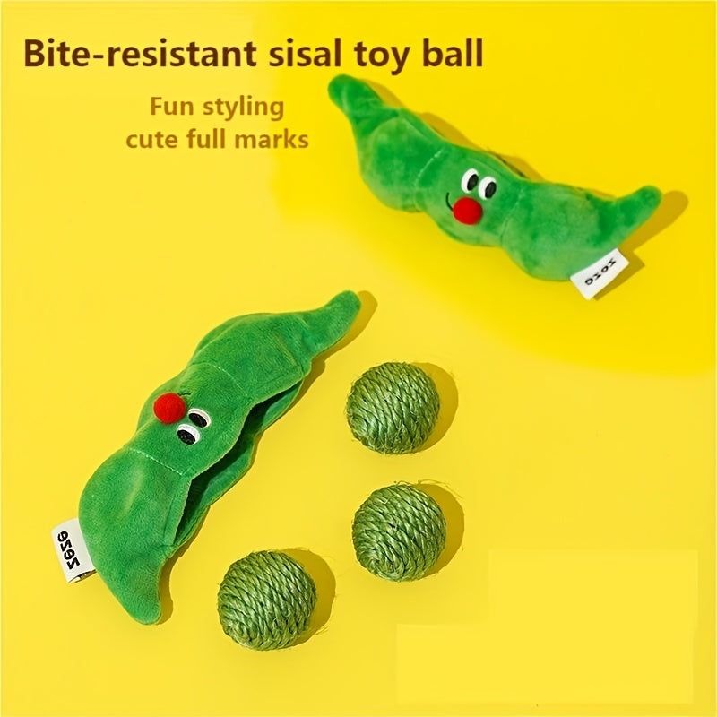 KFX-6862525 Bite-Resistant Sisal Toy Ball for Cats - Pea Pod Design with Storage