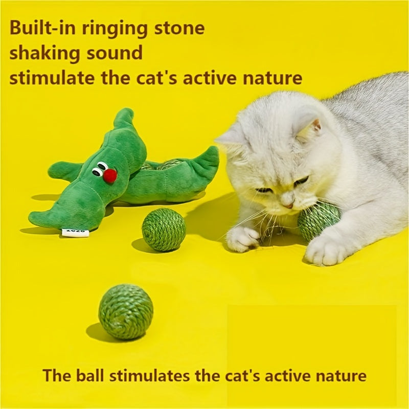 KFX-6862525 Bite-Resistant Sisal Toy Ball for Cats - Pea Pod Design with Storage