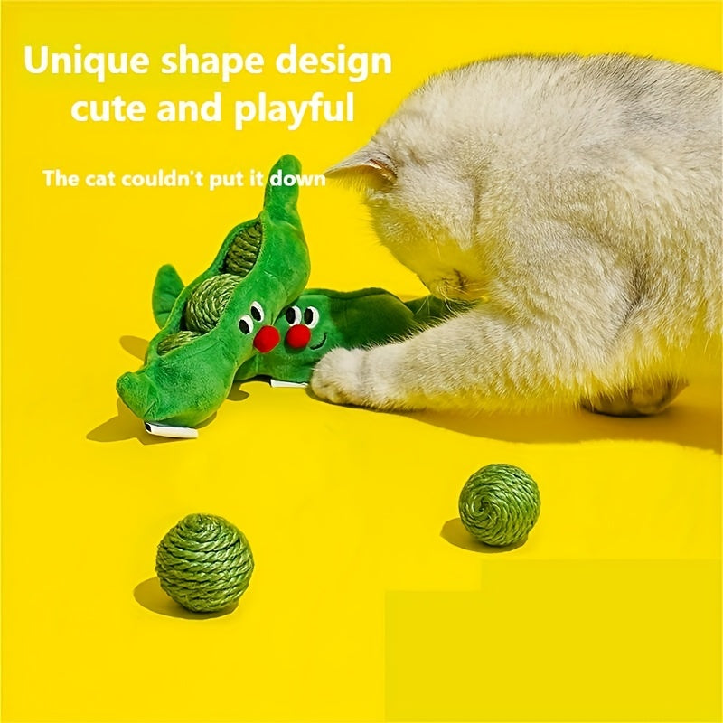 KFX-6862525 Bite-Resistant Sisal Toy Ball for Cats - Pea Pod Design with Storage