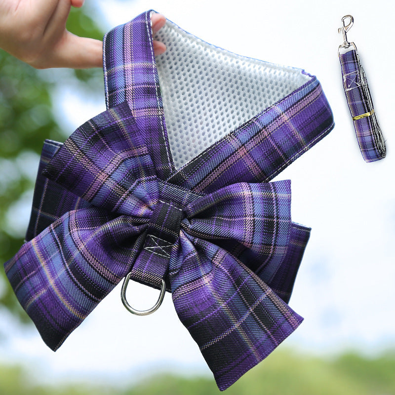 KFX-6864317 Stylish Plaid Strap Dog Leash and Skirt Set for Pets