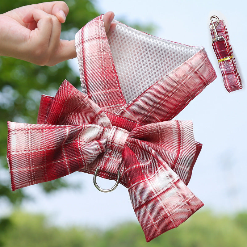 KFX-6864317 Stylish Plaid Strap Dog Leash and Skirt Set for Pets