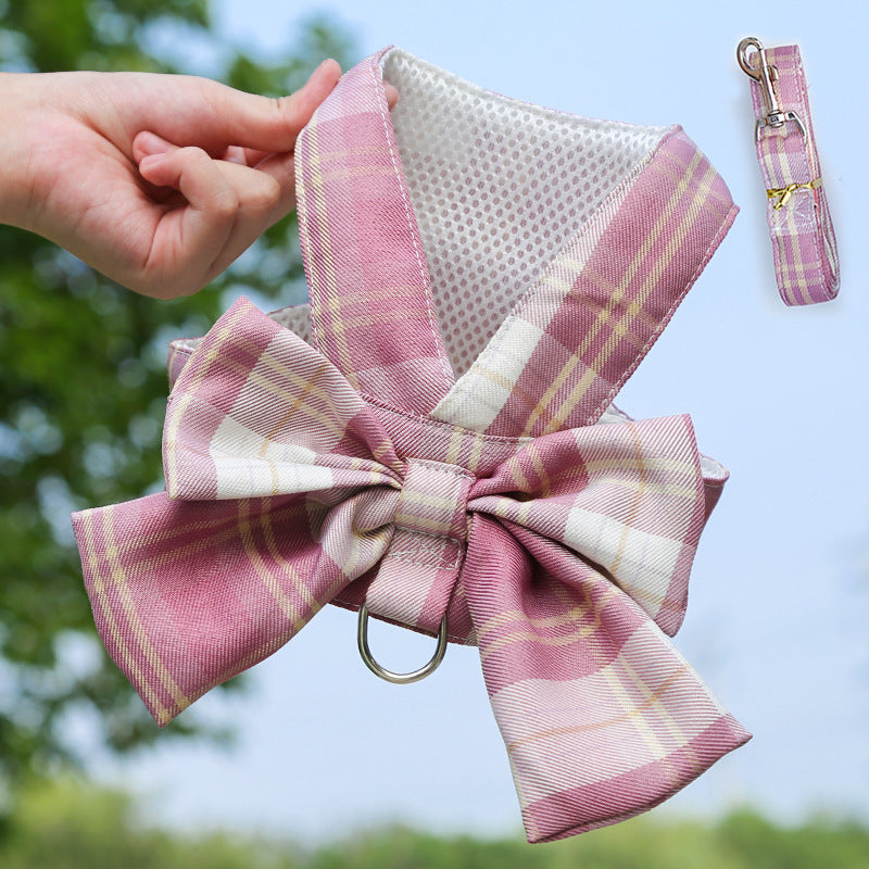 KFX-6864317 Stylish Plaid Strap Dog Leash and Skirt Set for Pets