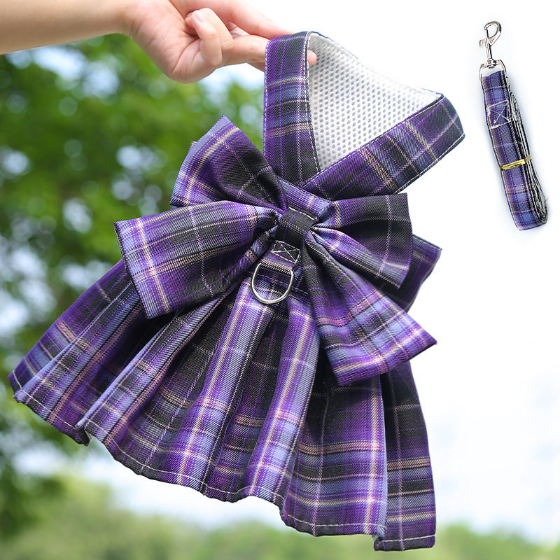 KFX-6864317 Stylish Plaid Strap Dog Leash and Skirt Set for Pets