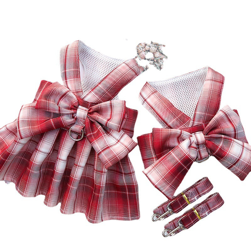 KFX-6864317 Stylish Plaid Strap Dog Leash and Skirt Set for Pets