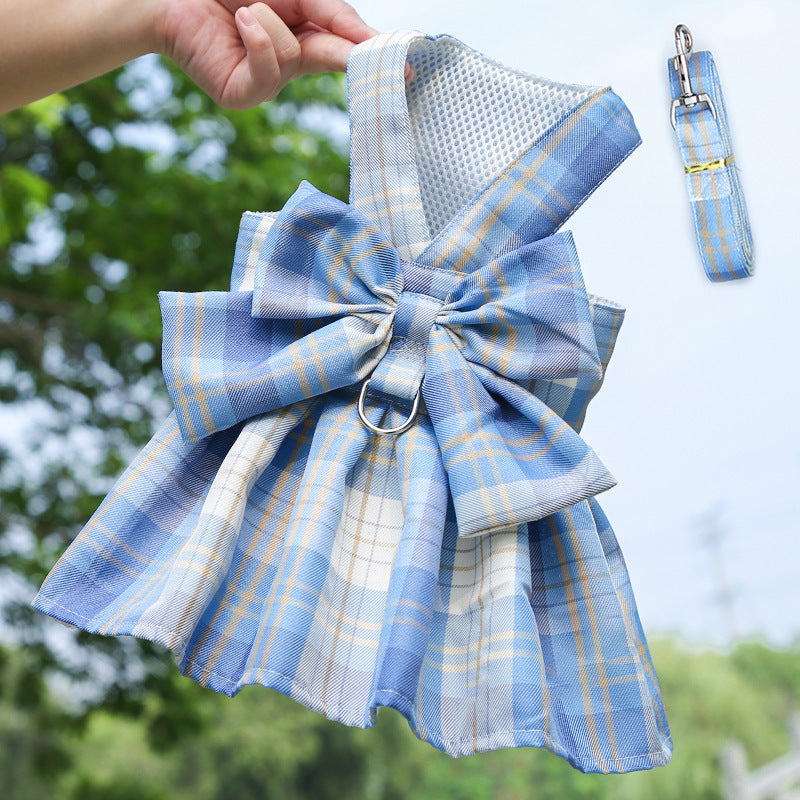 KFX-6864317 Stylish Plaid Strap Dog Leash and Skirt Set for Pets