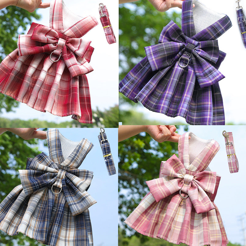 KFX-6864317 Stylish Plaid Strap Dog Leash and Skirt Set for Pets