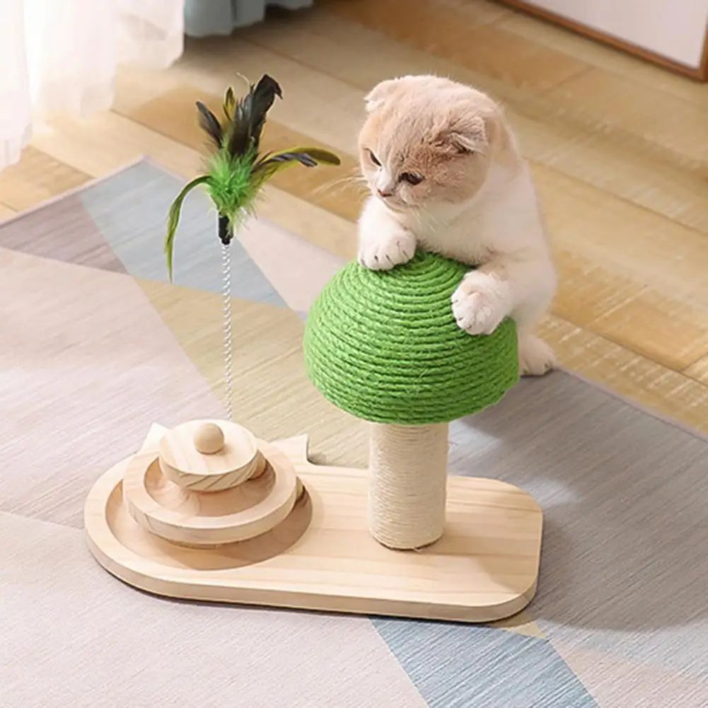 KFX-6865853 Cat Mushroom Scratching Post with Rotating Wooden Balls and Sisal Rope for Interactive Play and Climbing