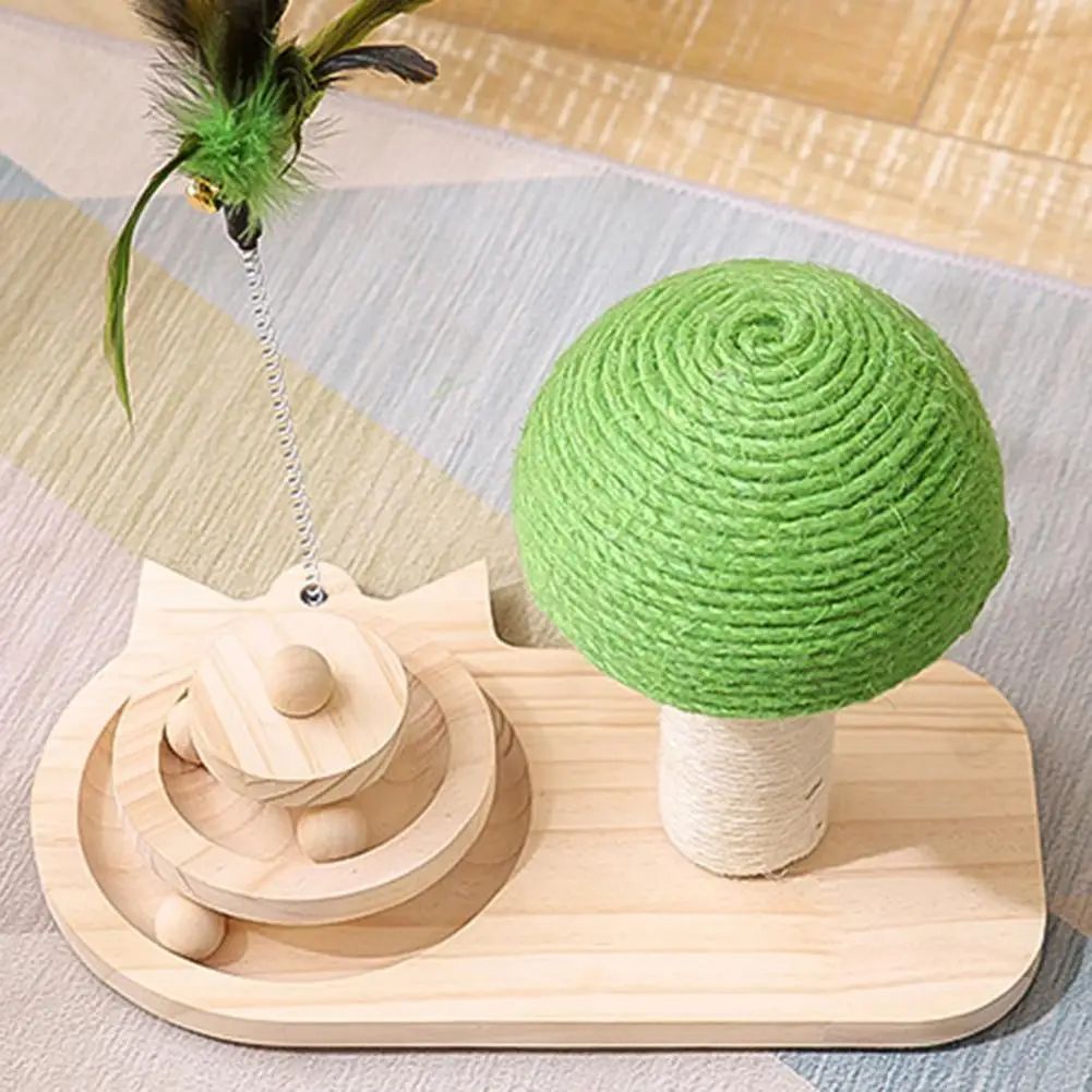 KFX-6865853 Cat Mushroom Scratching Post with Rotating Wooden Balls and Sisal Rope for Interactive Play and Climbing