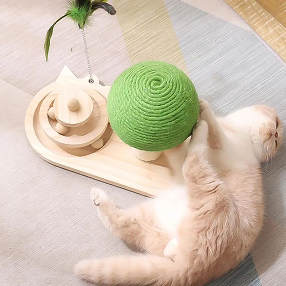 KFX-6865853 Cat Mushroom Scratching Post with Rotating Wooden Balls and Sisal Rope for Interactive Play and Climbing