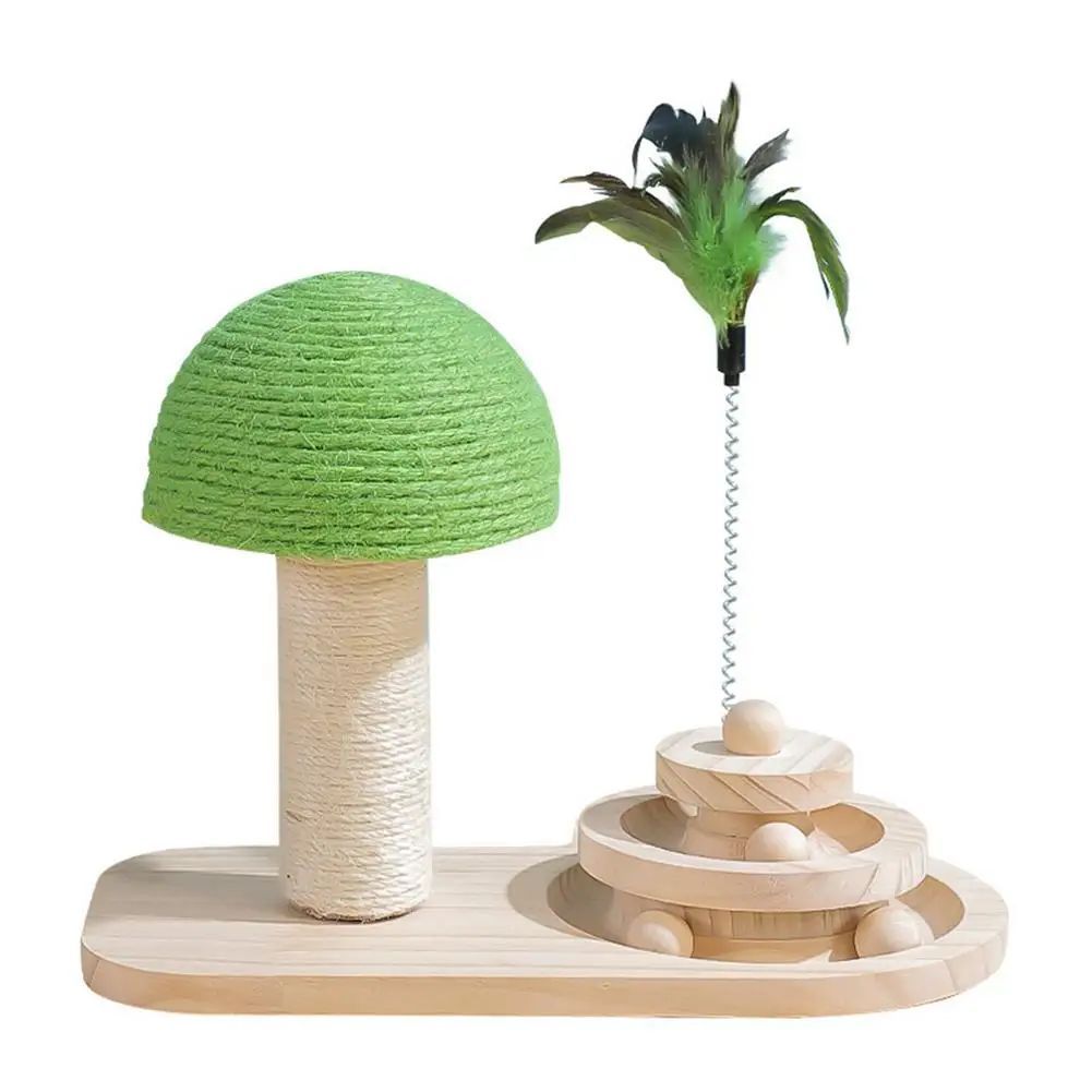 KFX-6865853 Cat Mushroom Scratching Post with Rotating Wooden Balls and Sisal Rope for Interactive Play and Climbing
