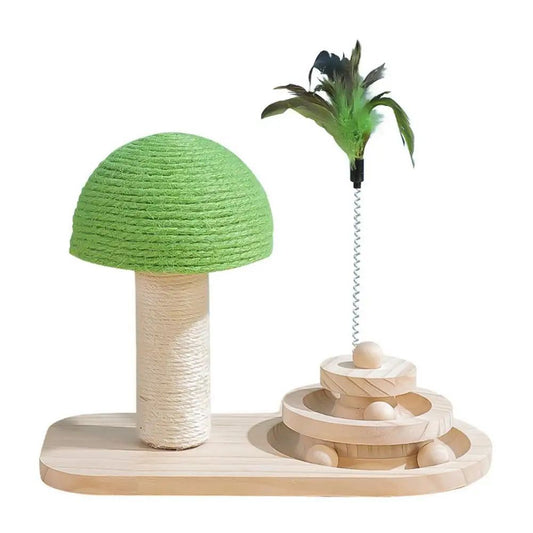 KFX-6865853 Cat Mushroom Scratching Post with Rotating Wooden Balls and Sisal Rope for Interactive Play and Climbing