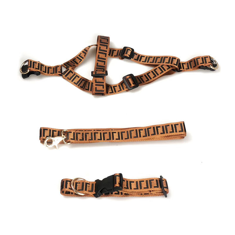 KFX-6867005 Dog Leash and Collar Set - Polyester with Letter Pattern, Available in Various Sizes