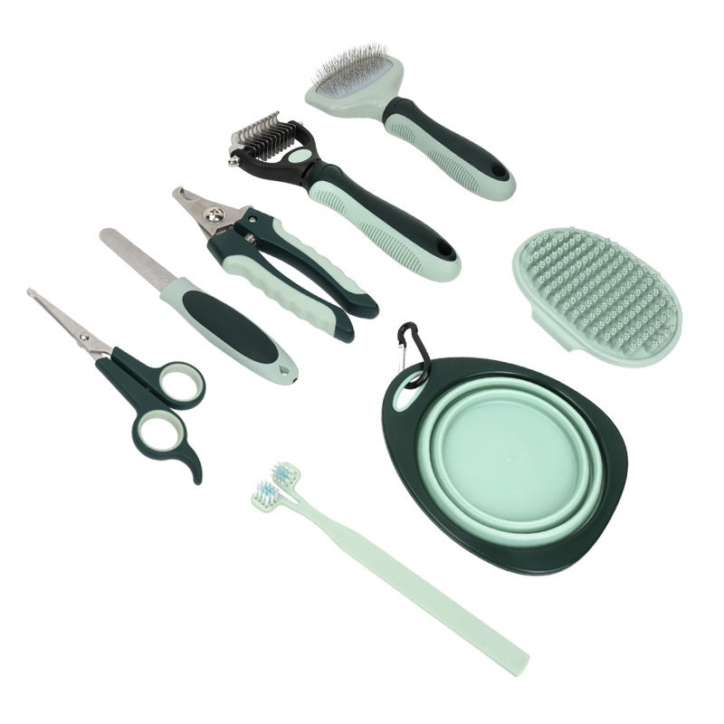 KFX-6868797 Pet Grooming Tool Set with Scissors, Comb, Needle, and Bath Brush